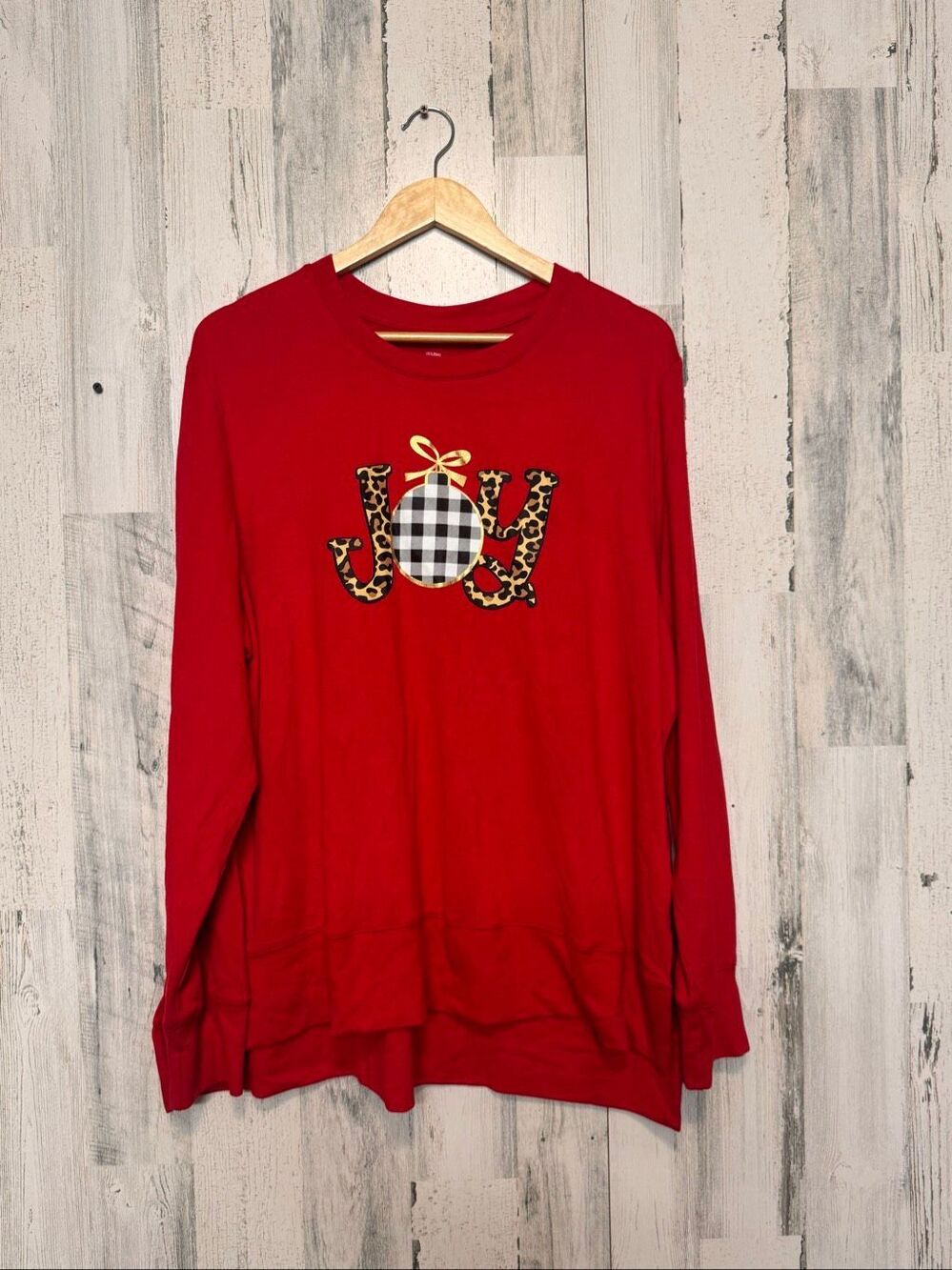 Holiday Time Red Christmas Joy Plaid Leopard Tunic Sweatshirt Womens XXXL 22 Plu